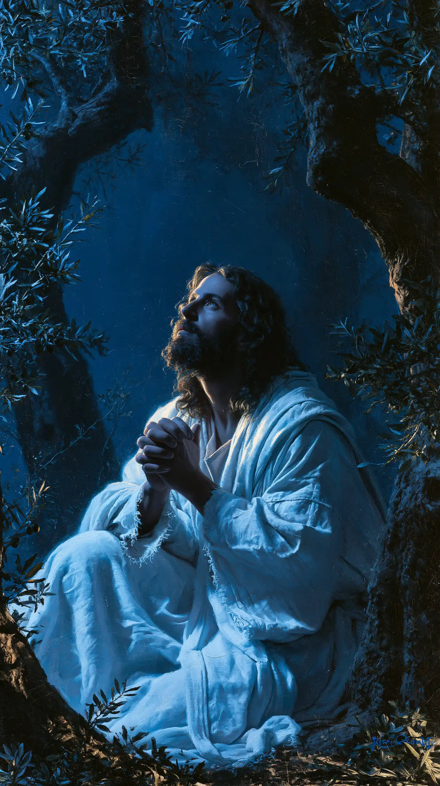 Jesus in Gethsemane - Midnight Blue Chiaroscuro · Portrait n° 8