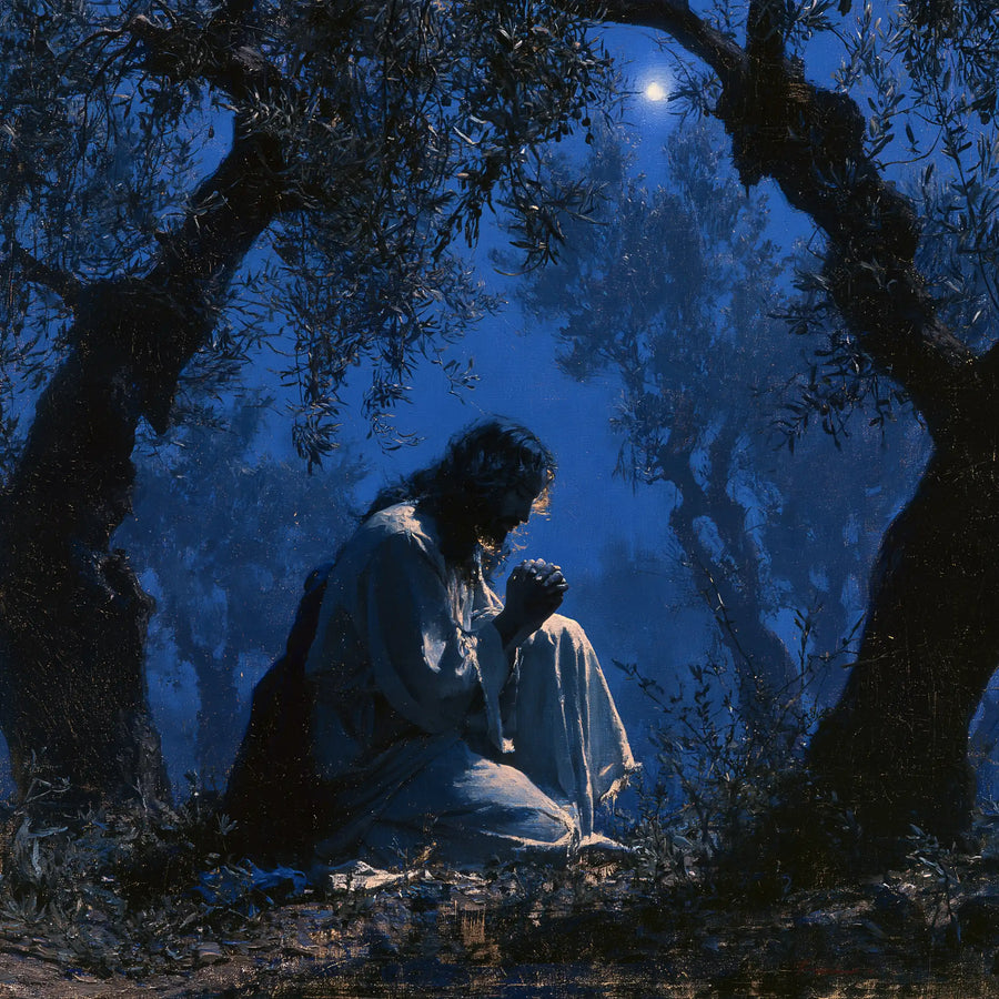 Jesus in Gethsemane - Midnight Blue Chiaroscuro · Square n° 1