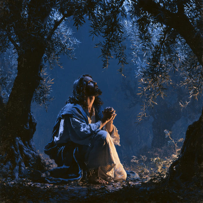Jesus in Gethsemane - Midnight Blue Chiaroscuro · Square n° 2