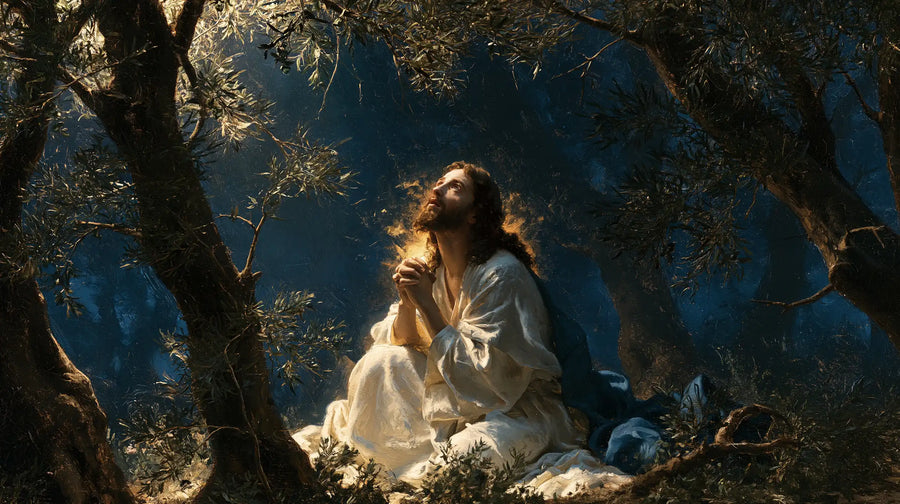 Jesus in Gethsemane - Gethsemane in Midnight Blue, Olive and Gold · Landscape n° 16