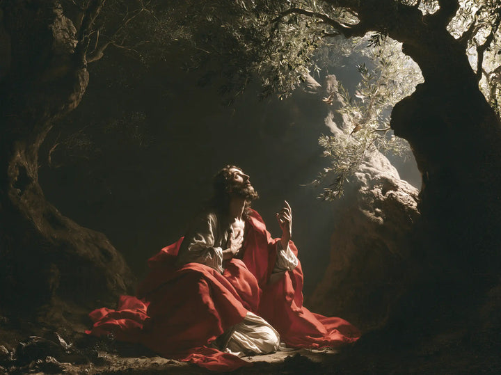 Jesus in Gethsemane — The Crimson Cloak in the Theatre of Trees