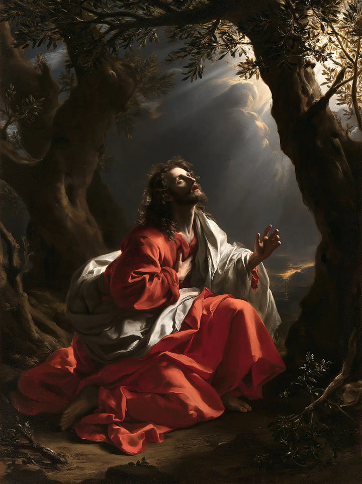 Jesus in Gethsemane — The Ascent in Scarlet Folds