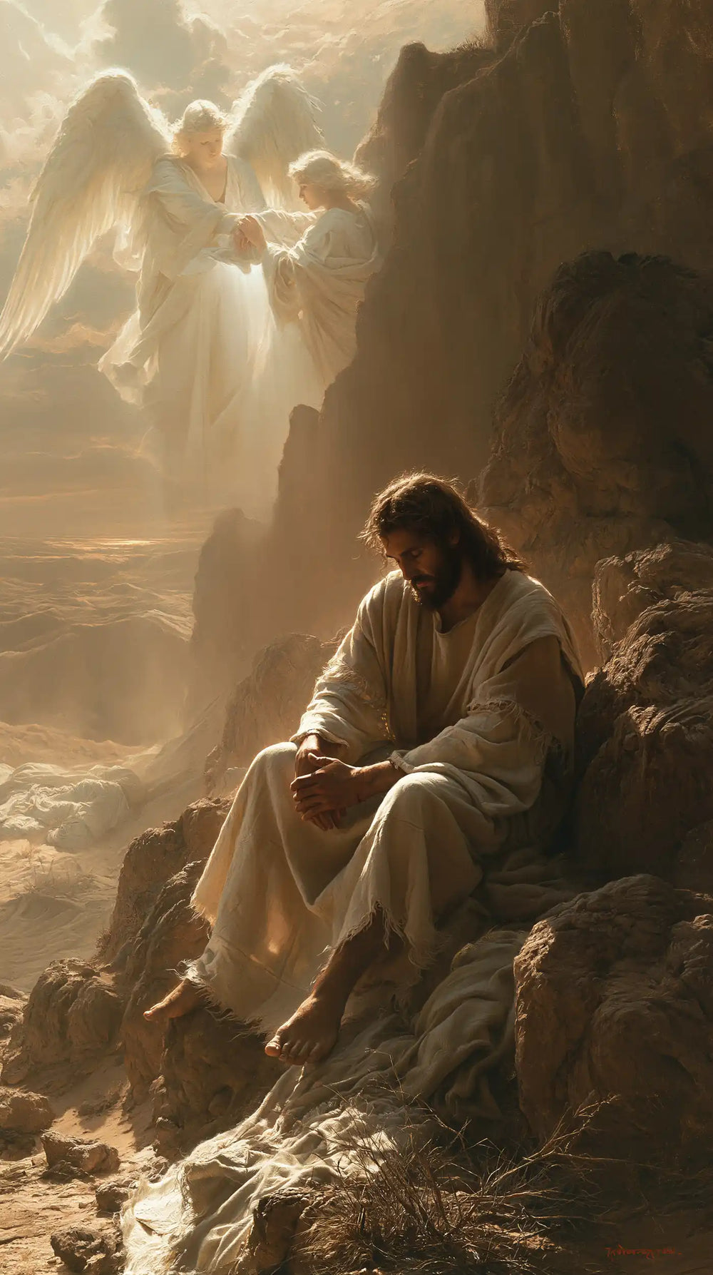angels ministering to Jesus after the temptation in Angels After the Temptation style, portrait Christian artwork no. 1