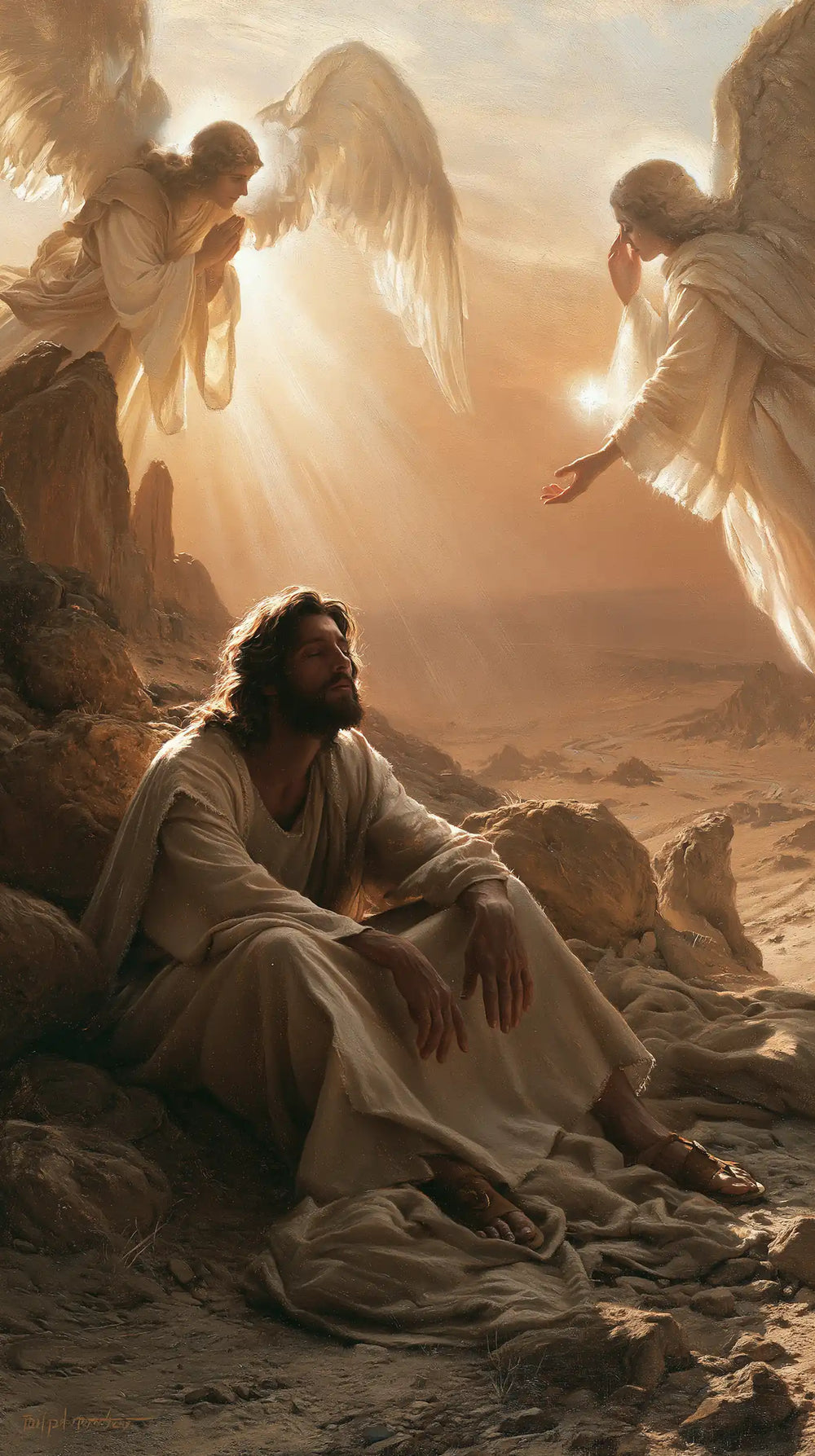 angels ministering to Jesus after the temptation in Angels After the Temptation style, portrait Christian artwork no. 16