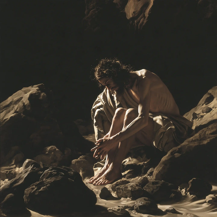Jesus in the Desert — The Embrace of the Knee in Half-Light
