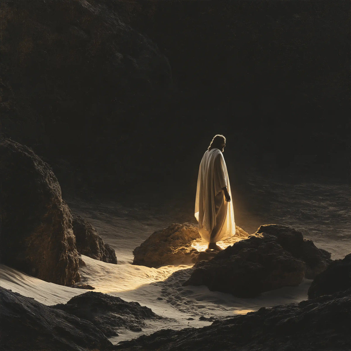 Jesus in the Desert — The White Passage Between Black Stones
