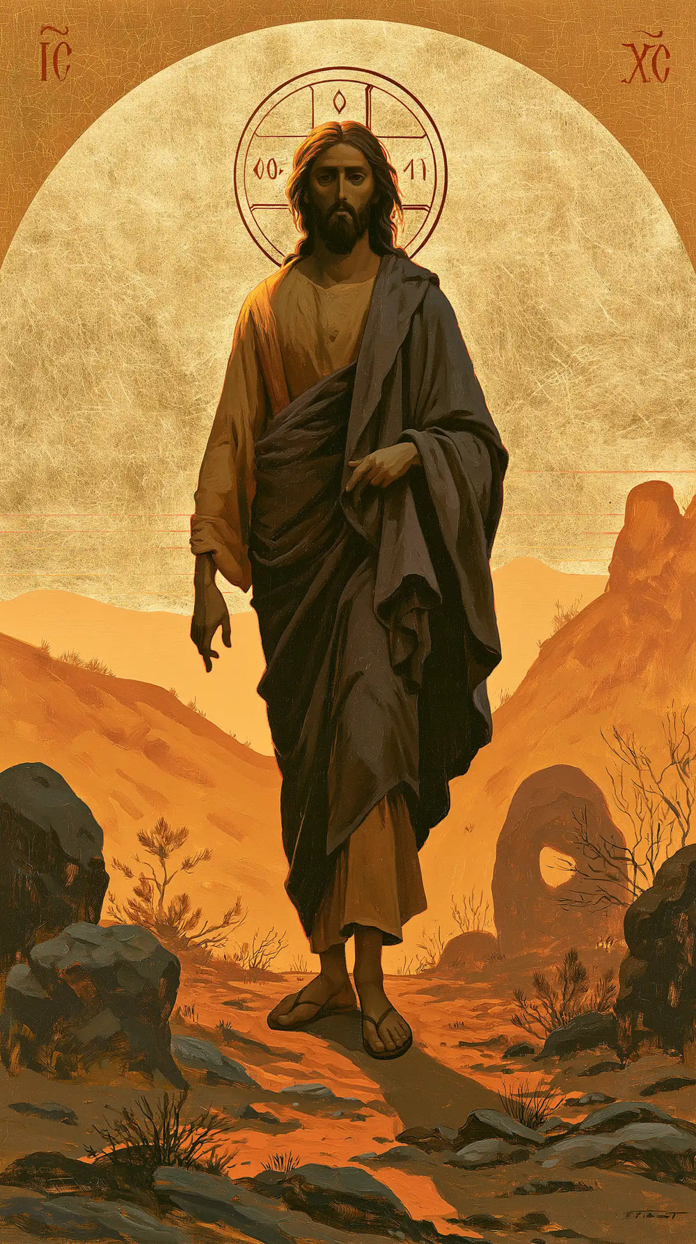 Jesus in the desert during the temptation in Contemporary Byzantine style, portrait Christian artwork no. 4