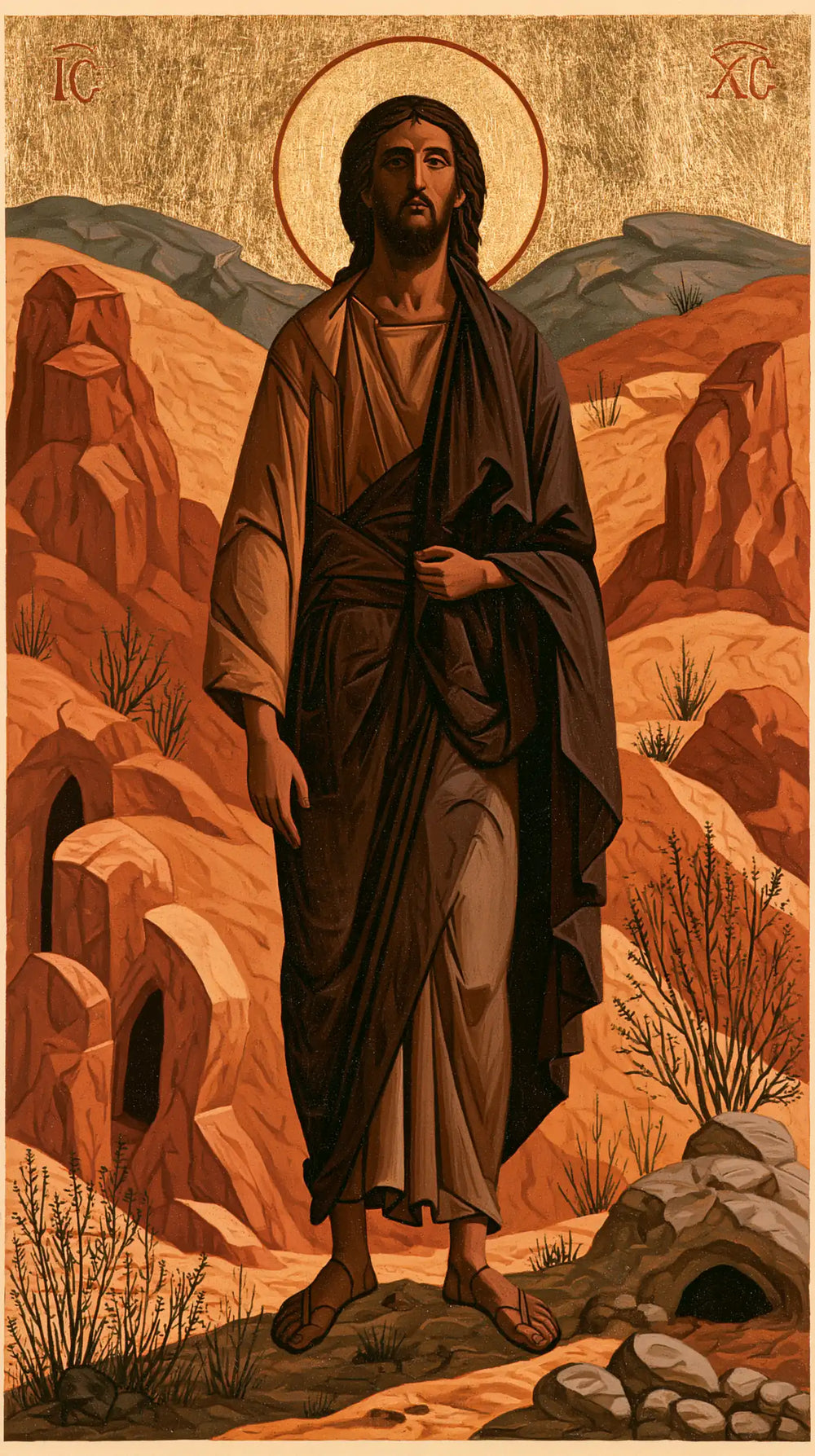 Jesus in the desert during the temptation in Contemporary Byzantine style, portrait Christian artwork no. 8