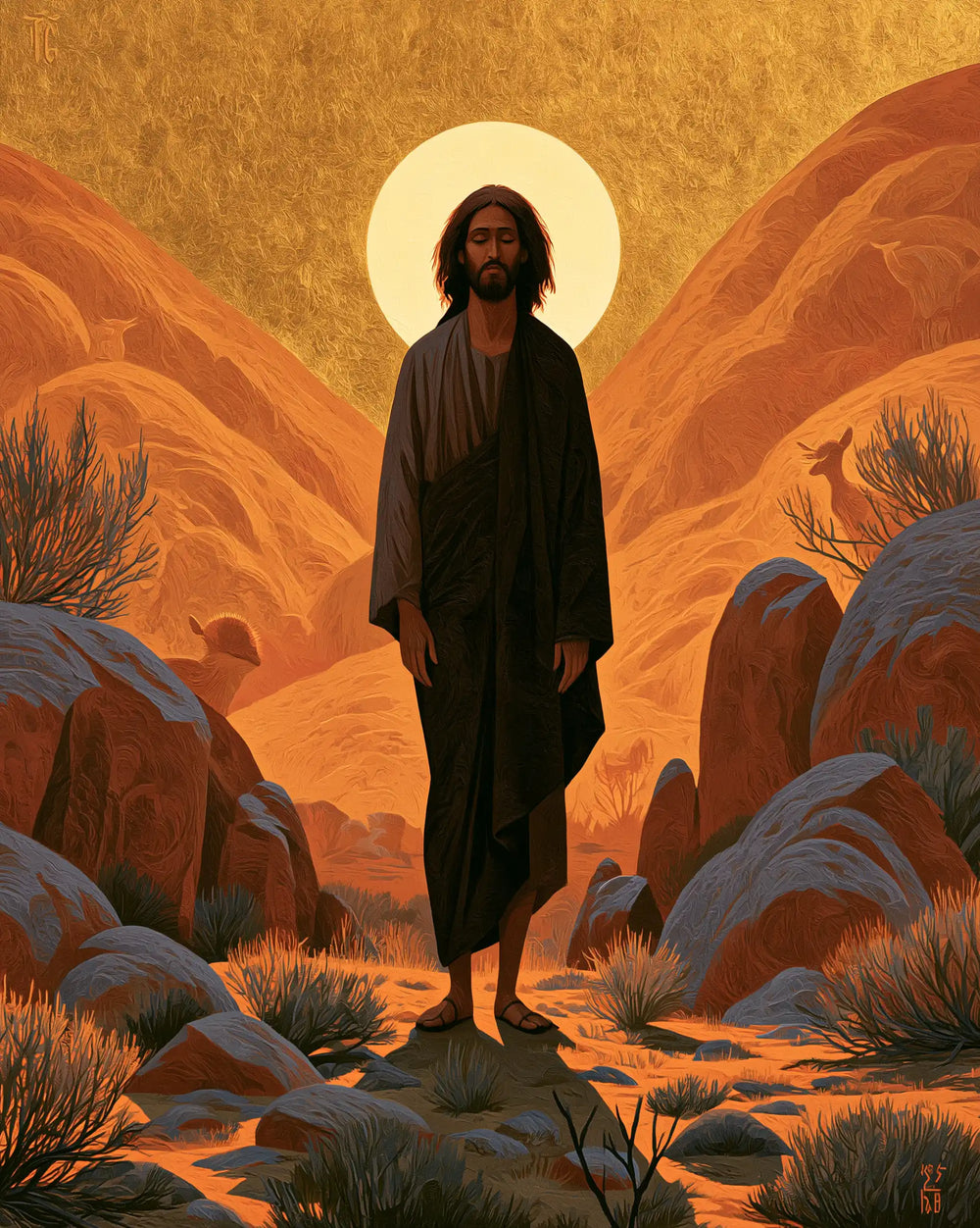Jesus in the desert during the temptation in Contemporary Byzantine style, portrait Christian artwork no. 37