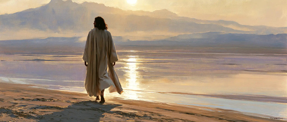 Jesus in the desert during the temptation in Impressionist style, landscape Christian artwork no. 16