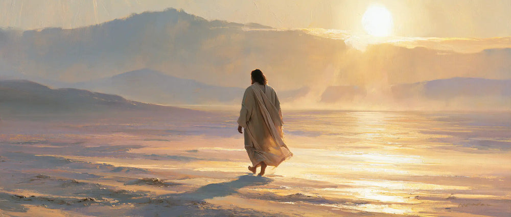 Jesus in the desert during the temptation in Impressionist style, landscape Christian artwork no. 17