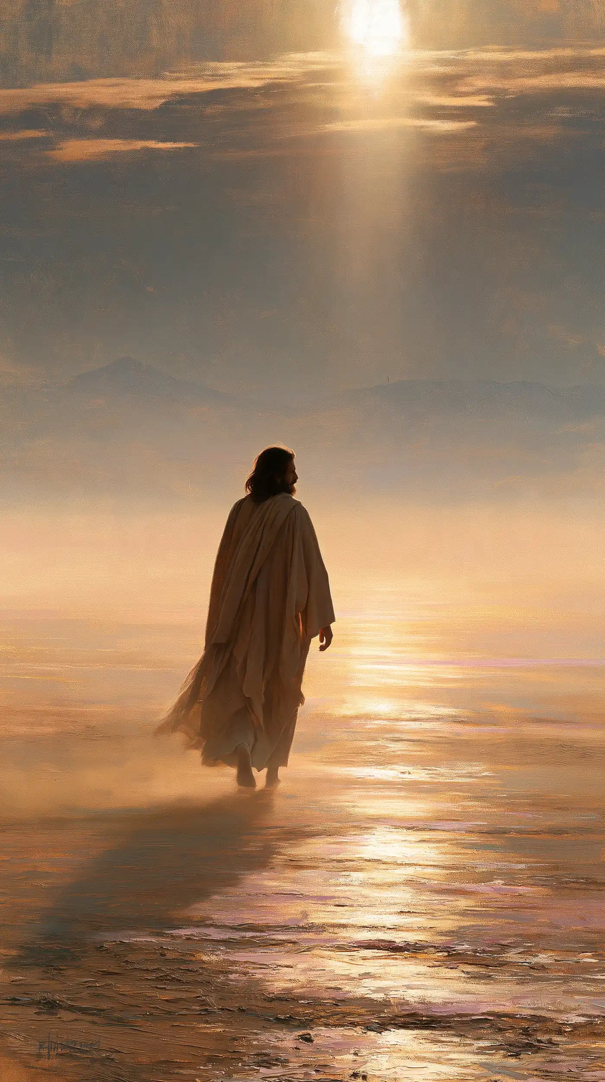 Jesus in the Desert — The Walk Beneath the Column of Sunlight