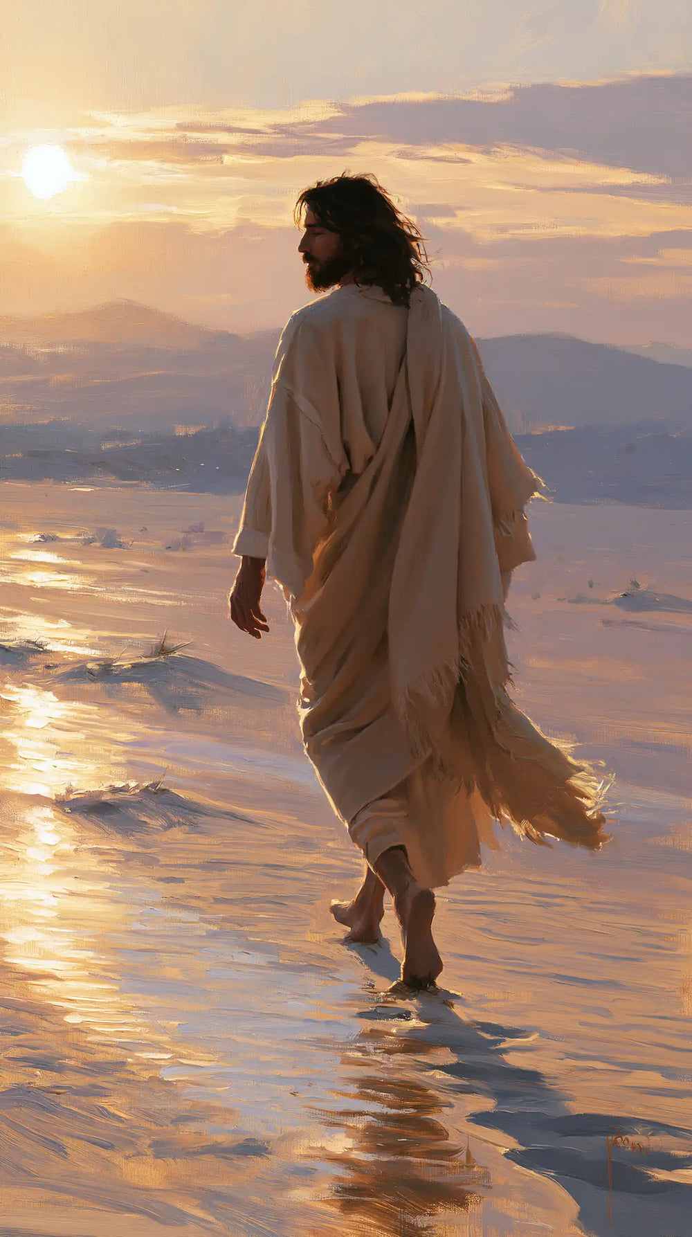 Jesus in the desert during the temptation in Impressionist style, portrait Christian artwork no. 17