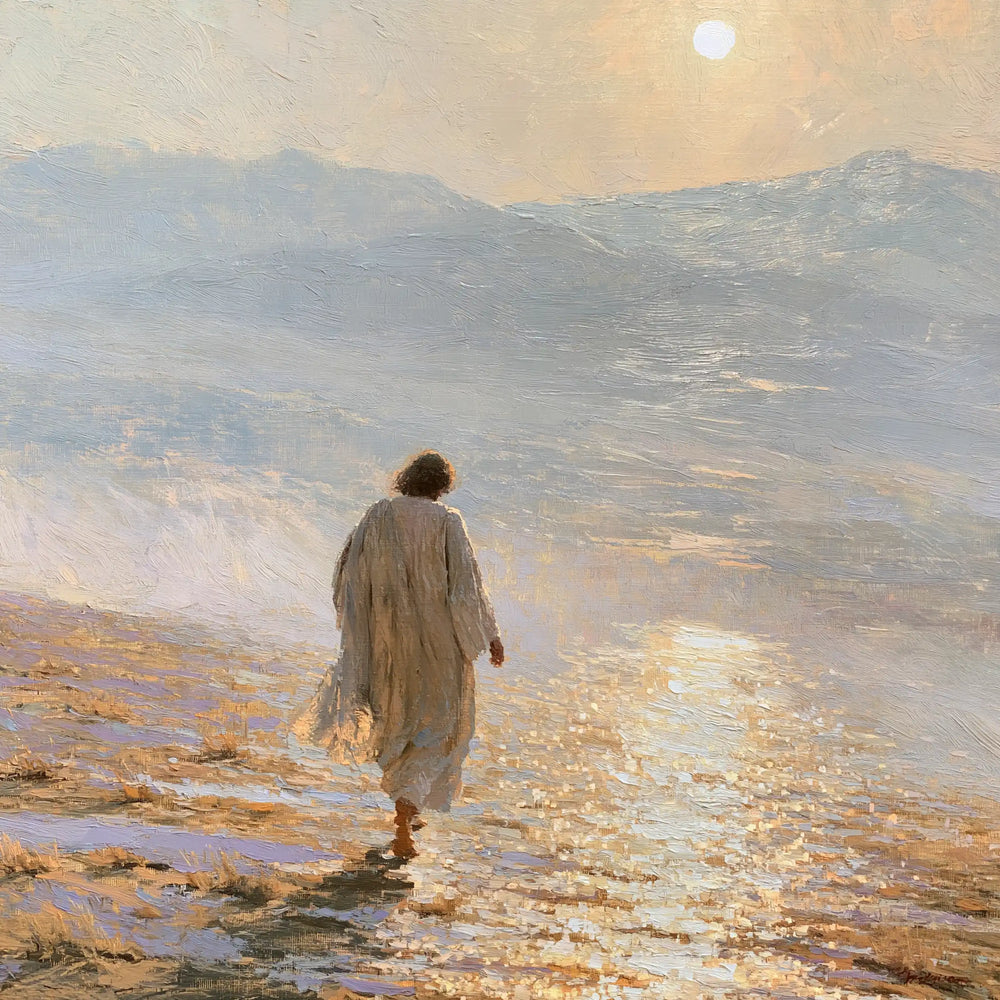 Jesus in the desert during the temptation in Impressionist style, square Christian artwork no. 2