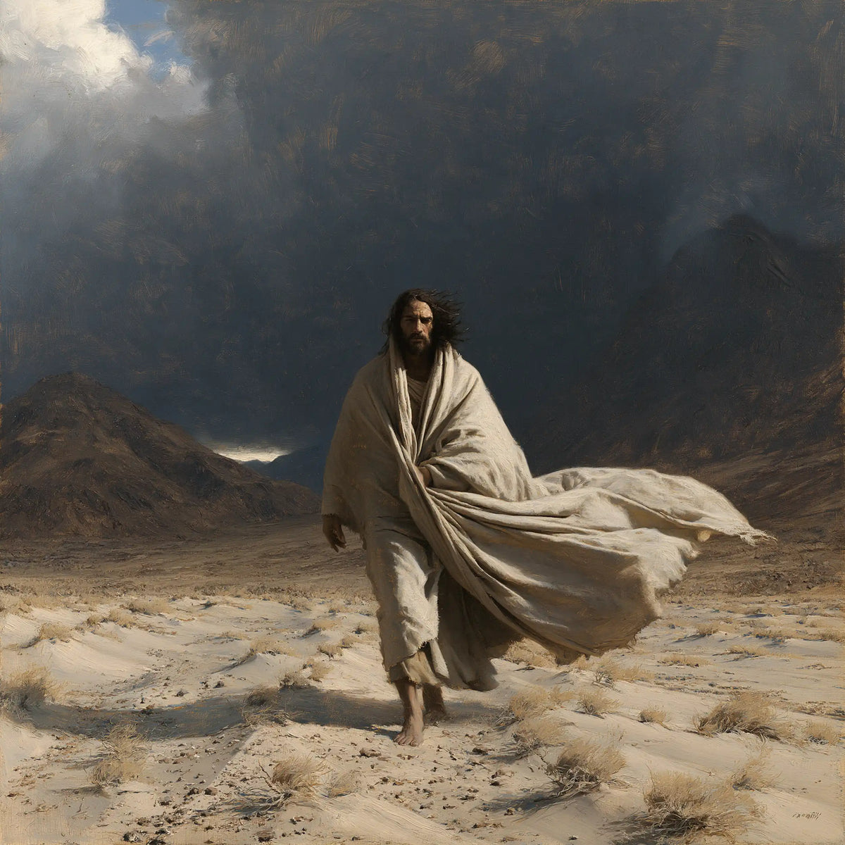 Jesus in the Desert — Linen Carried by the Desert
