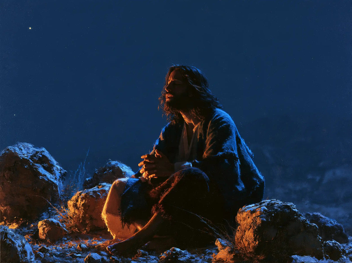 Jesus in the Desert — Hands Joined beneath the Solitary Star