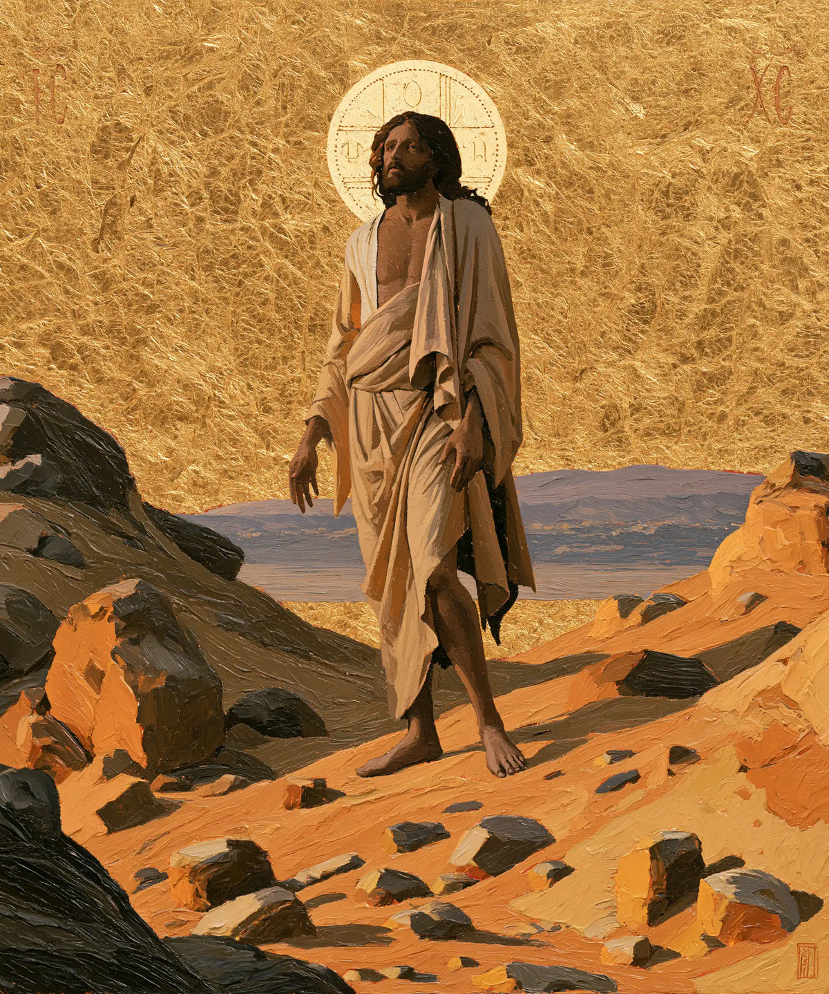 Jesus in the Desert — The Slanting Walk upon Orange Sand