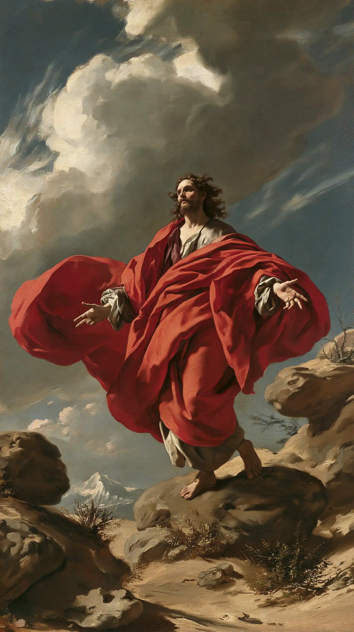 Jesus in the desert during the temptation in Theatrical Baroque style, portrait Christian artwork no. 5