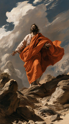 Jesus in the Desert — Orange Drapery beneath the Pearly Sky