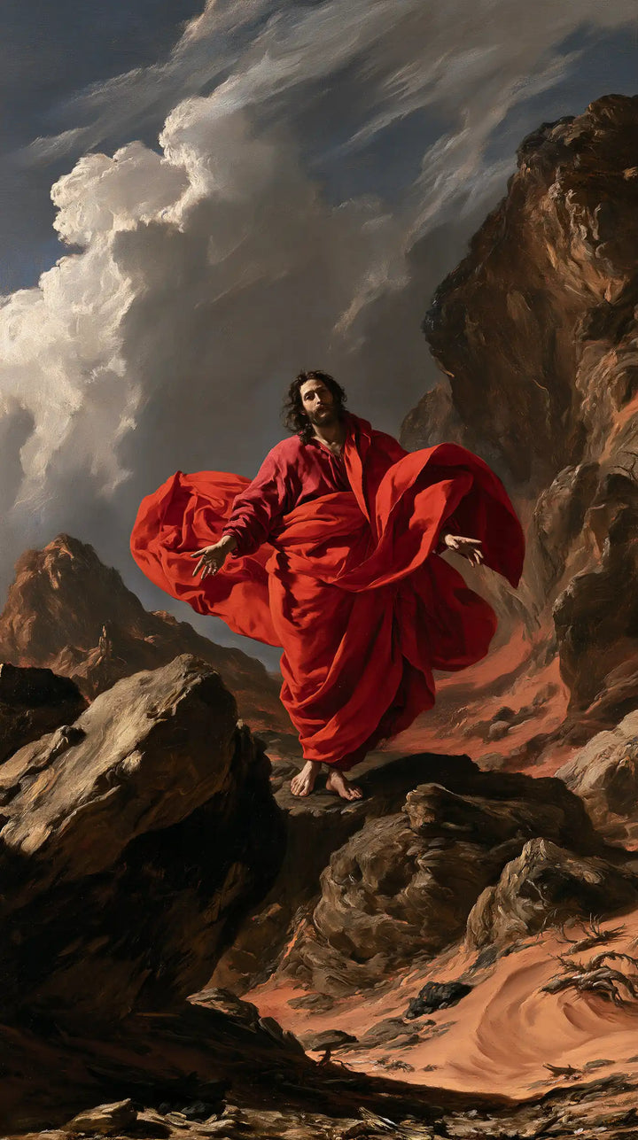 Jesus in the Desert — Red Folds in the Tawny Path