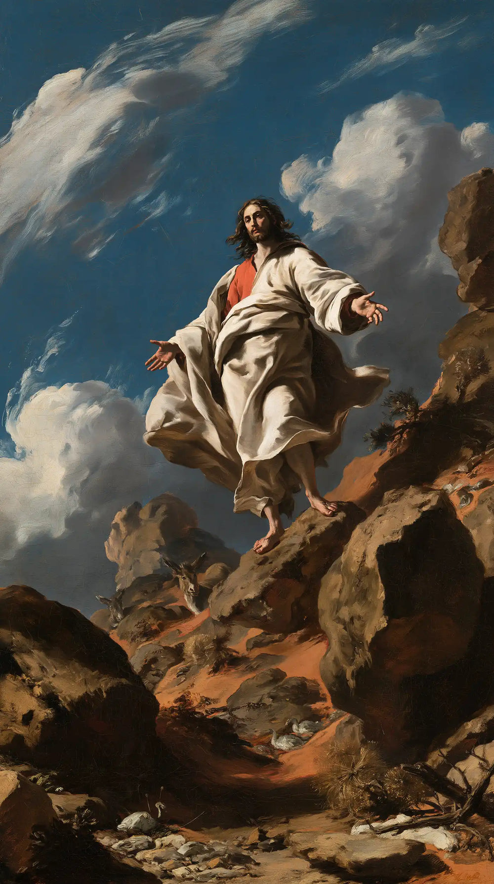 Jesus in the desert during the temptation in Theatrical Baroque style, portrait Christian artwork no. 10