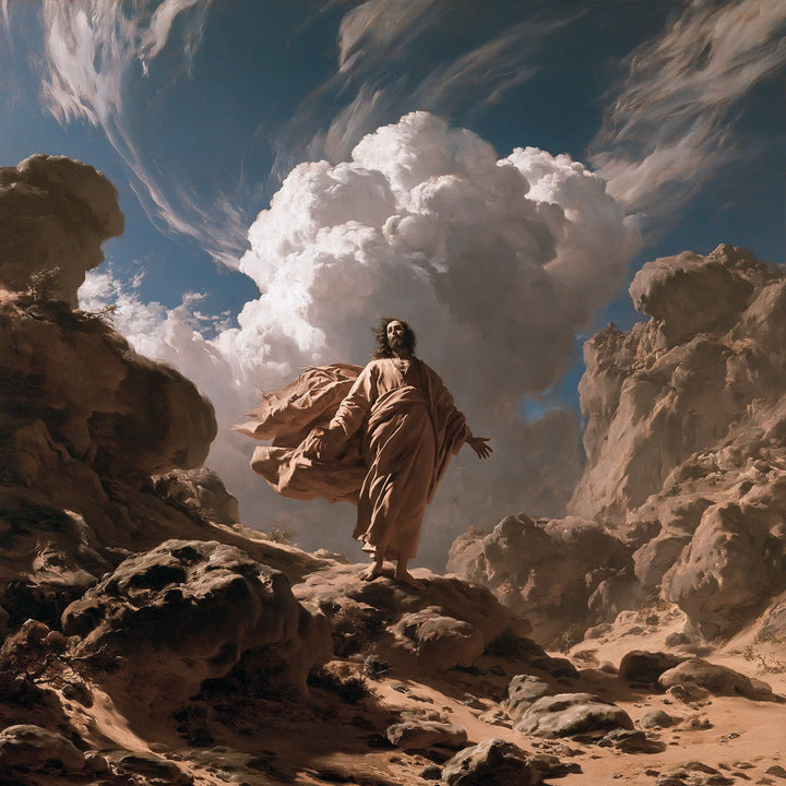 Jesus in the Desert — The Traveller beneath the Bouquet of Clouds