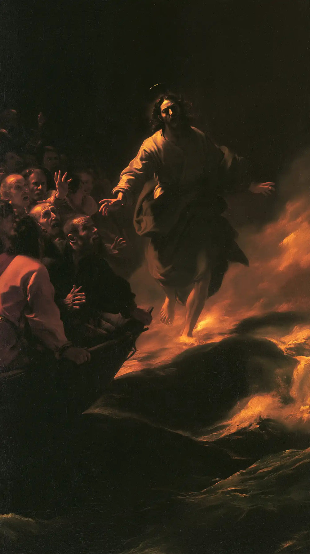 Jesus walking on water in Caravaggio Tenebrism style, portrait Christian artwork no. 16