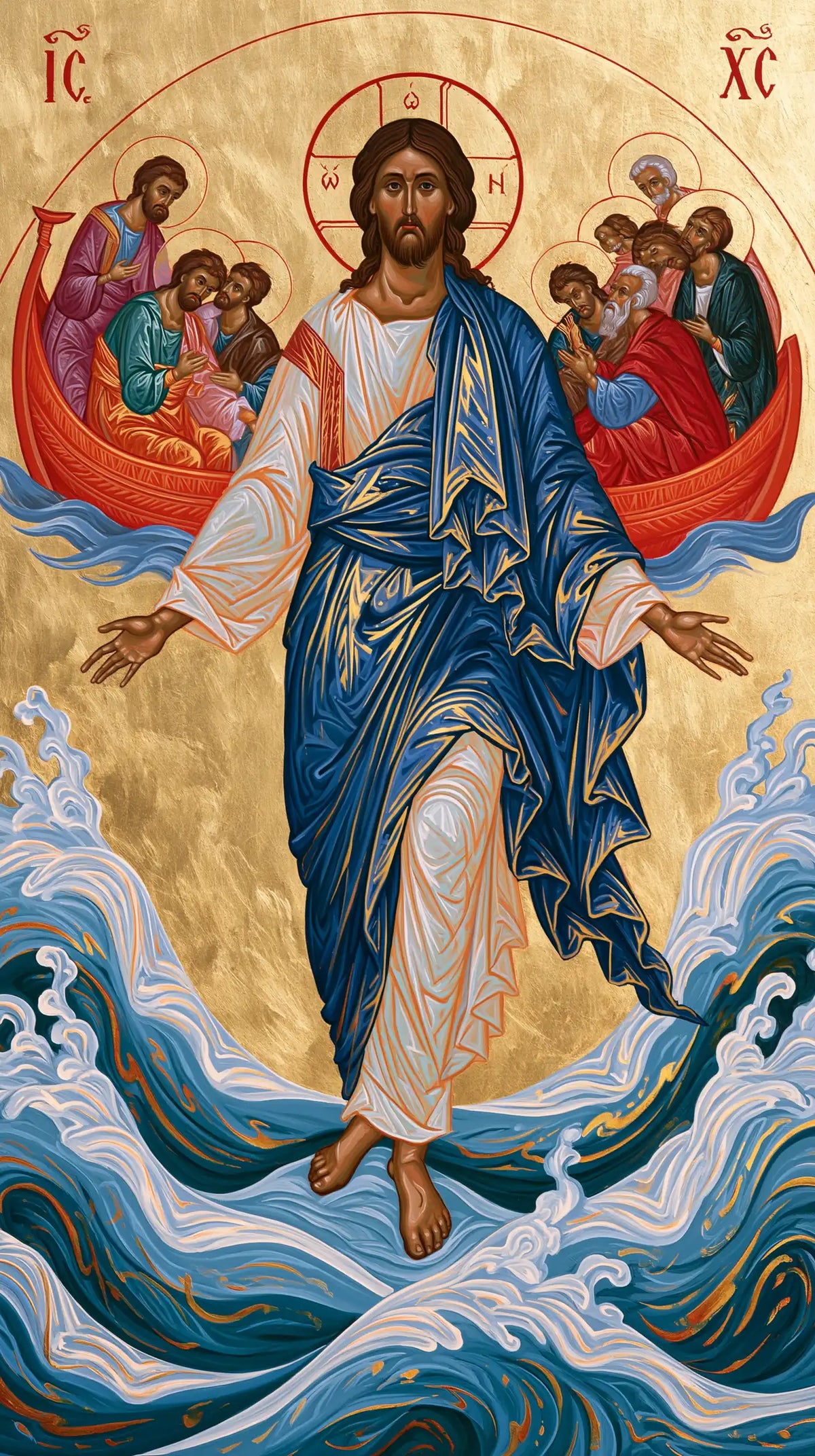 Jesus Walking on Water — Red Boats in the Golden Heights