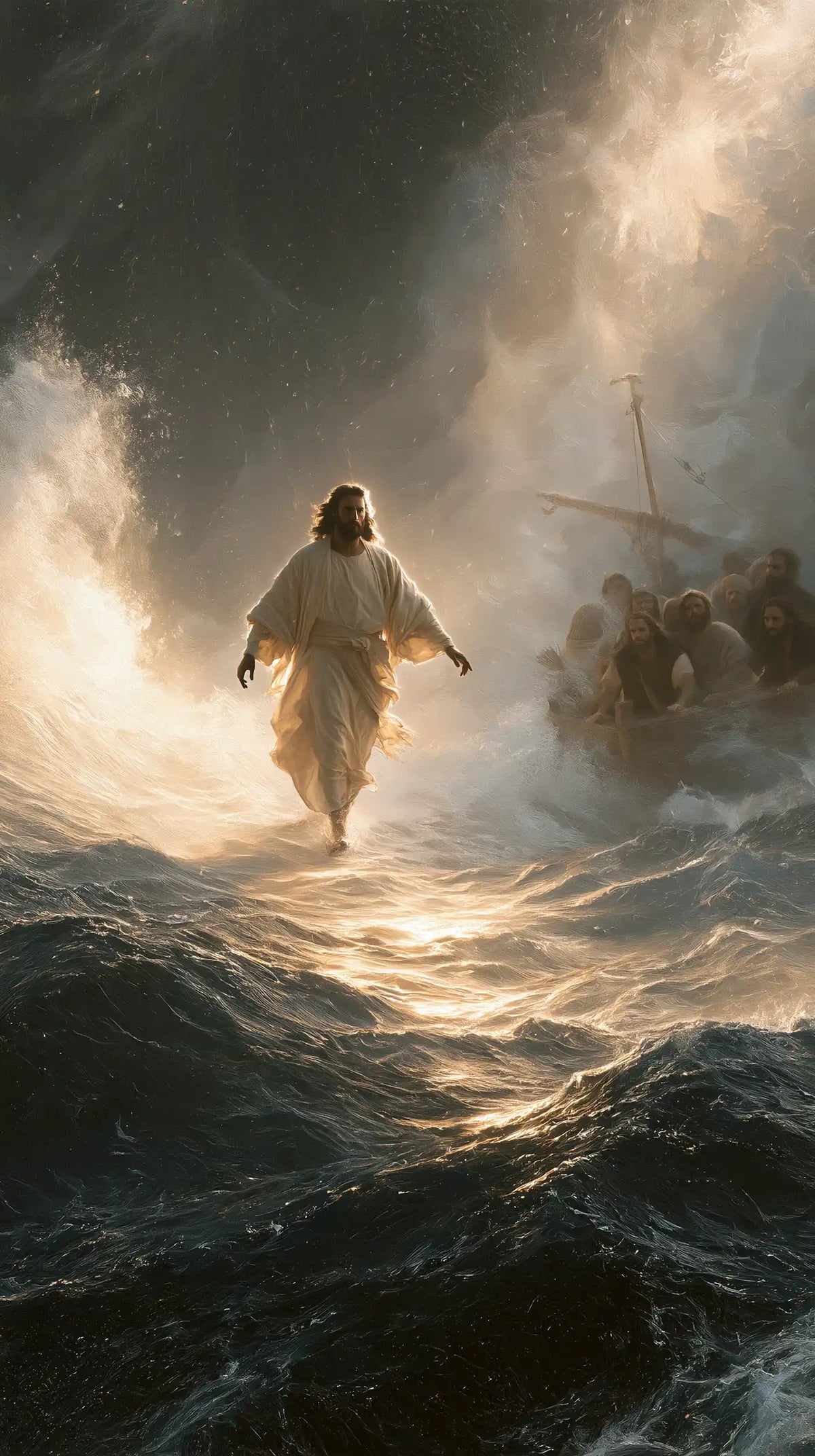 Jesus Walking on Water — Linen at the Threshold of Golden Spray