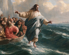Jesus Walking on Water — Blue Drapery in the Open-Sea Wind