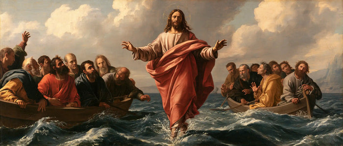 Jesus Walking on Water — Rose Offered to Two Human Shores