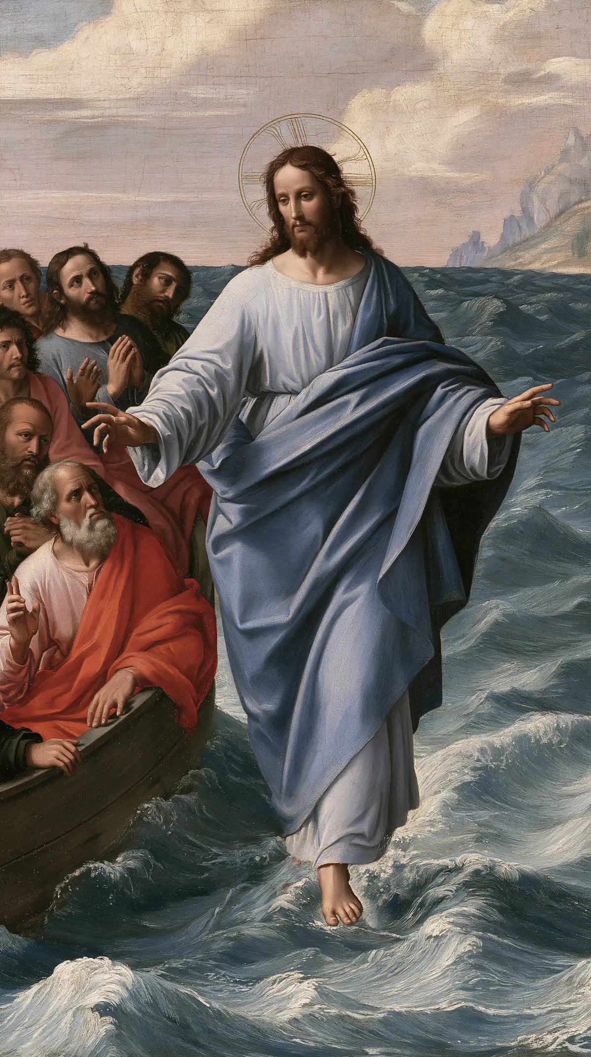 Jesus Walking on Water — The Gentle Gaze in Slate Folds