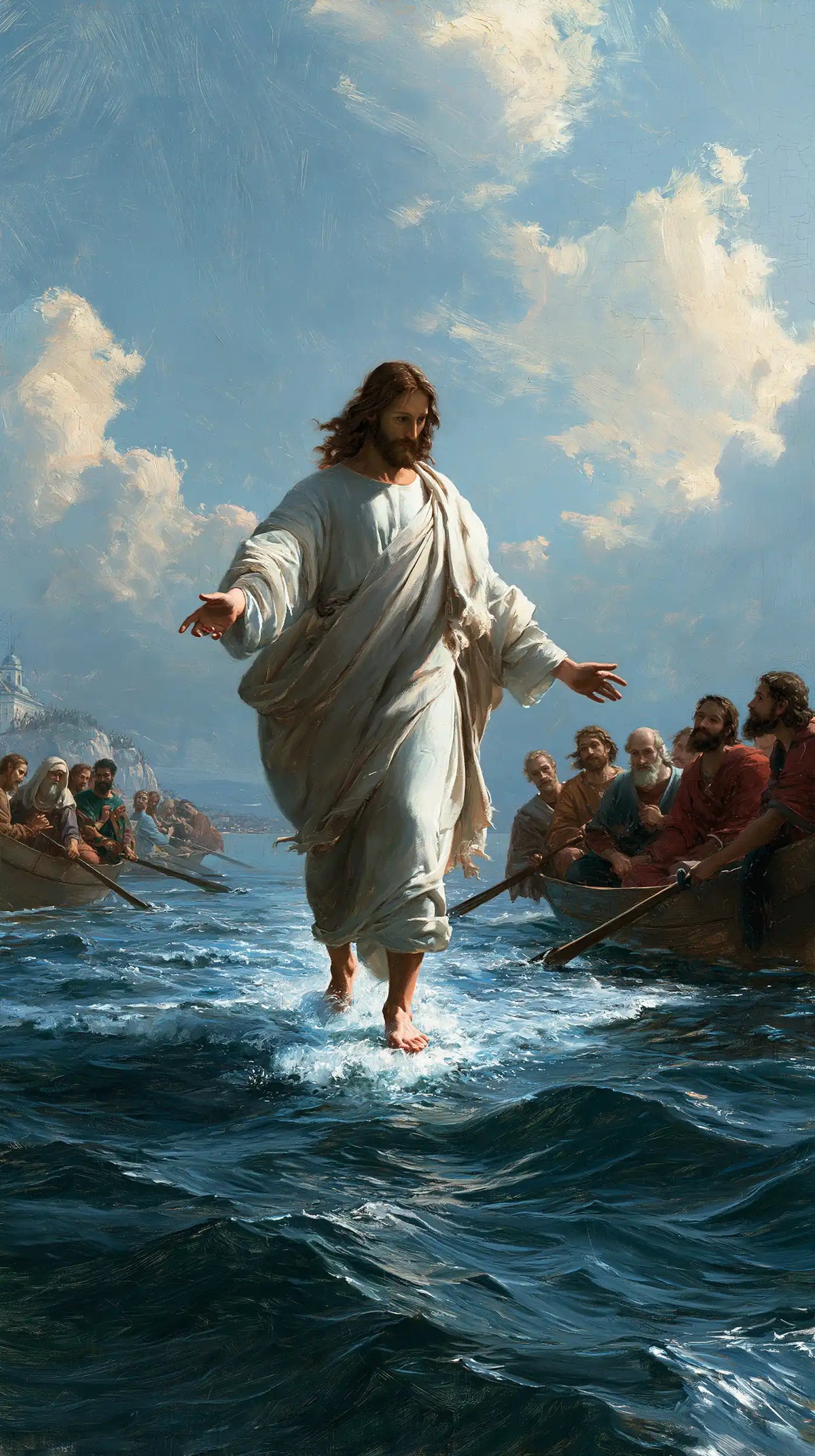Jesus Walking on Water — White in the Open Blue Sky