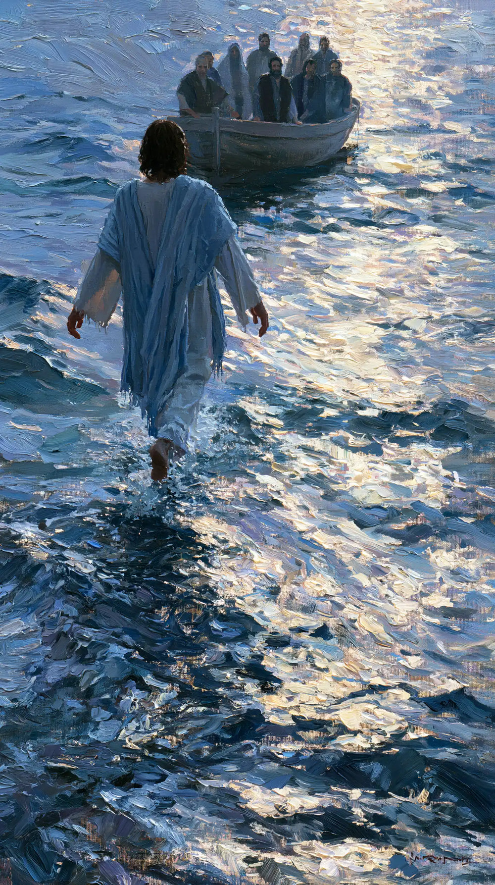 Jesus walking on water in Impressionist style, portrait Christian artwork no. 1