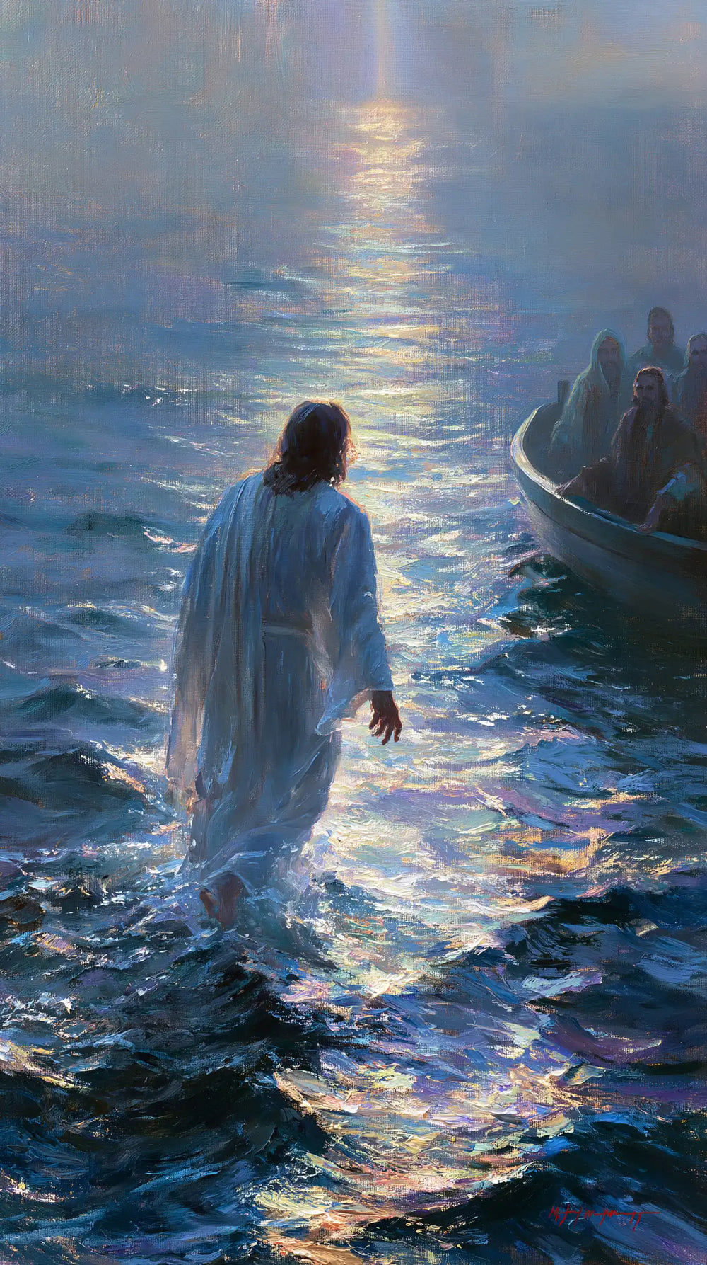 Jesus walking on water in Impressionist style, portrait Christian artwork no. 12