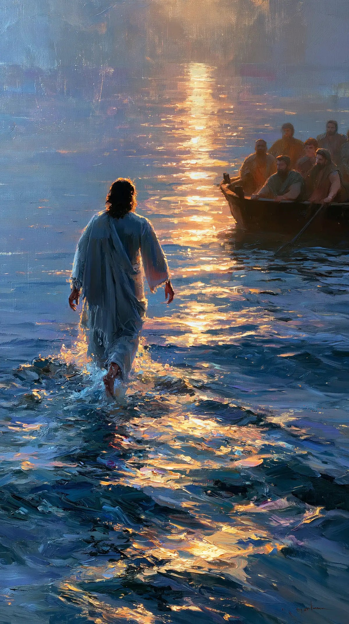 Jesus Walking on Water — The Amber Way beside the Brown Boat