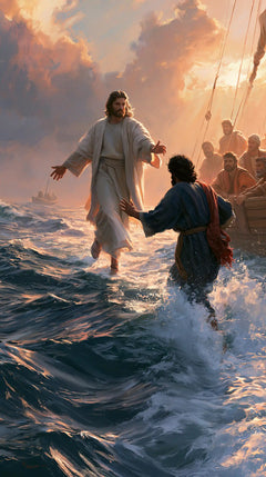 Jesus Walking on Water — The Shared Step beneath Coral Clouds