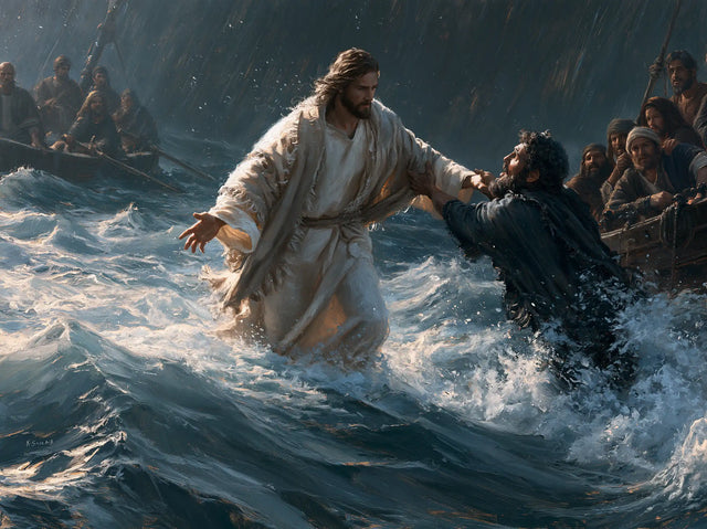Jesus Walking on Water — Linen Grasped amid the Spray