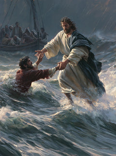 Jesus Walking on Water — Both Hands Offered to the Drowning Man