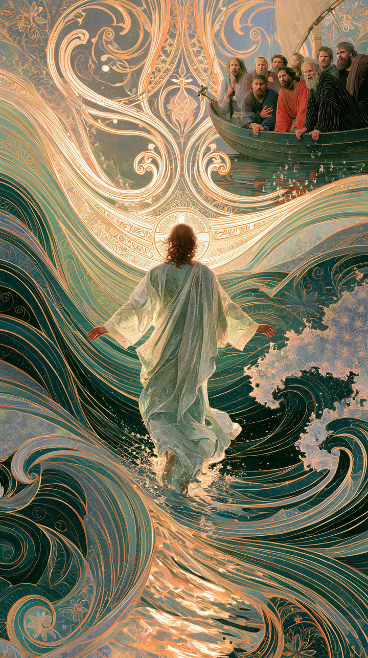 Jesus Walking on Water — The Green Walk toward the Sky’s Scrolls