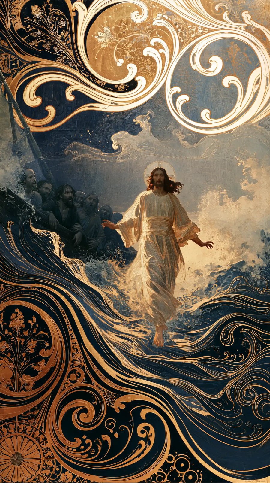 Jesus Walking on Water - Sacred Art Nouveau · Portrait n° 30