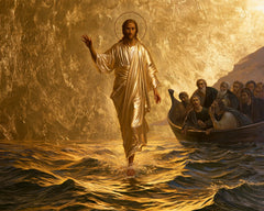 Jesus Walking on Water — The Golden Gesture beside the Dark Shore