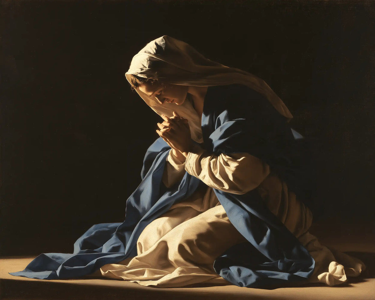 Virgin Mary in Prayer — The Curve of Surrender