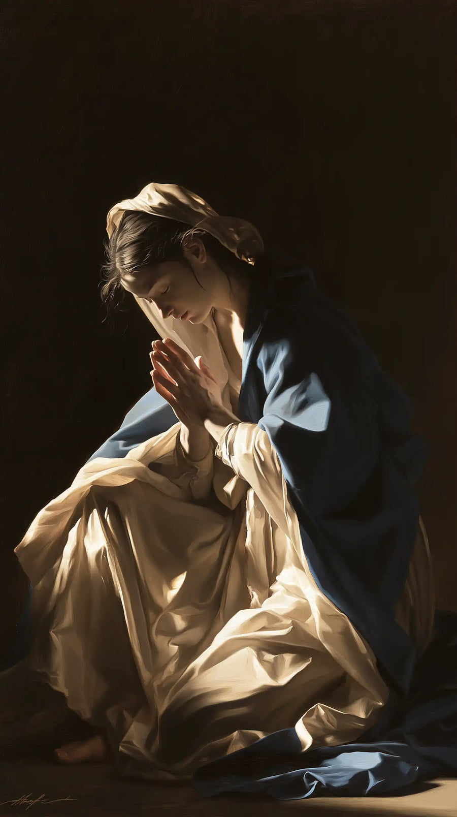 Virgin Mary in Prayer - Caravaggio Tenebrism · Portrait n° 4