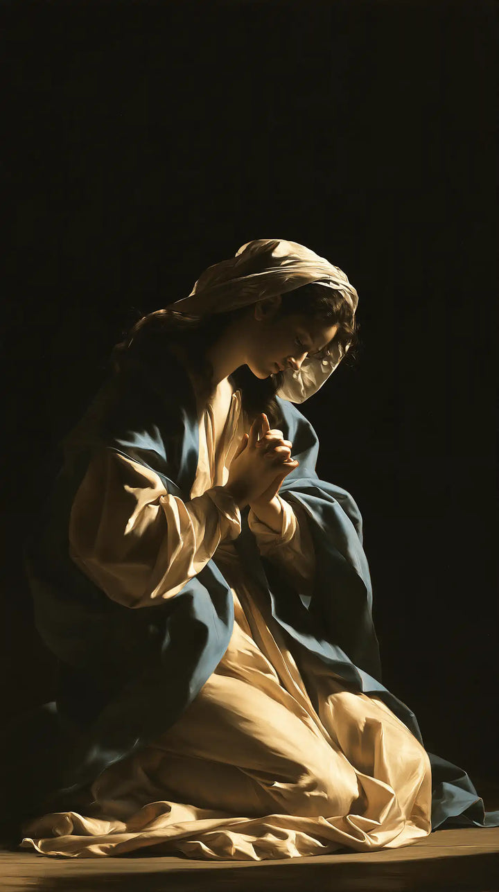 Virgin Mary in Prayer — The Golden Reflection upon the Sleeve