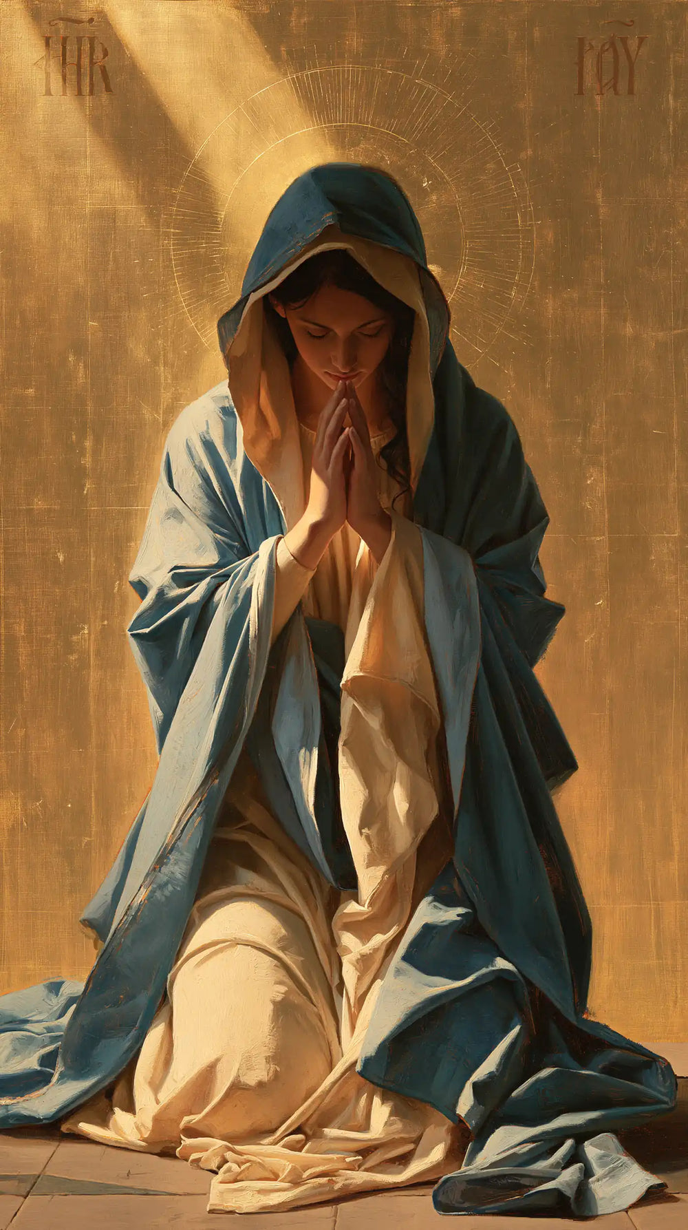 the Virgin Mary in prayer in Contemporary Byzantine style, portrait Christian artwork no. 7