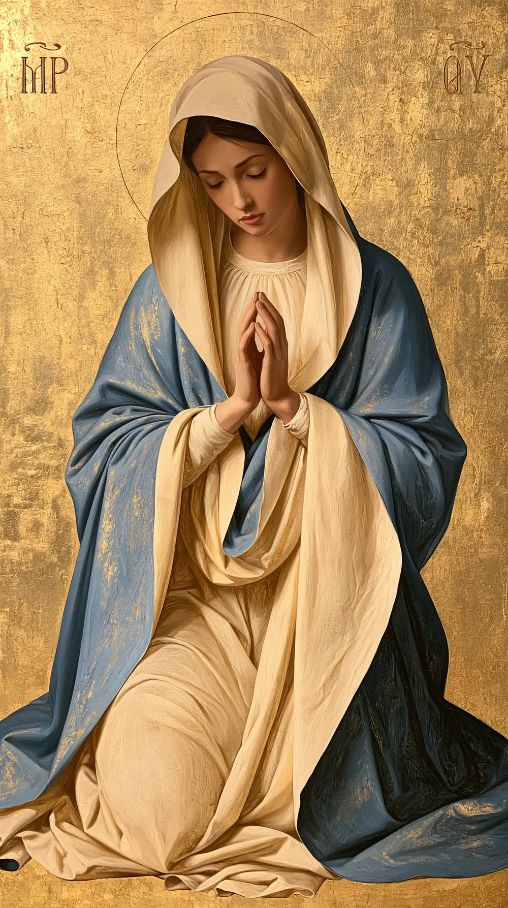 the Virgin Mary in prayer in Contemporary Byzantine style, portrait Christian artwork no. 10