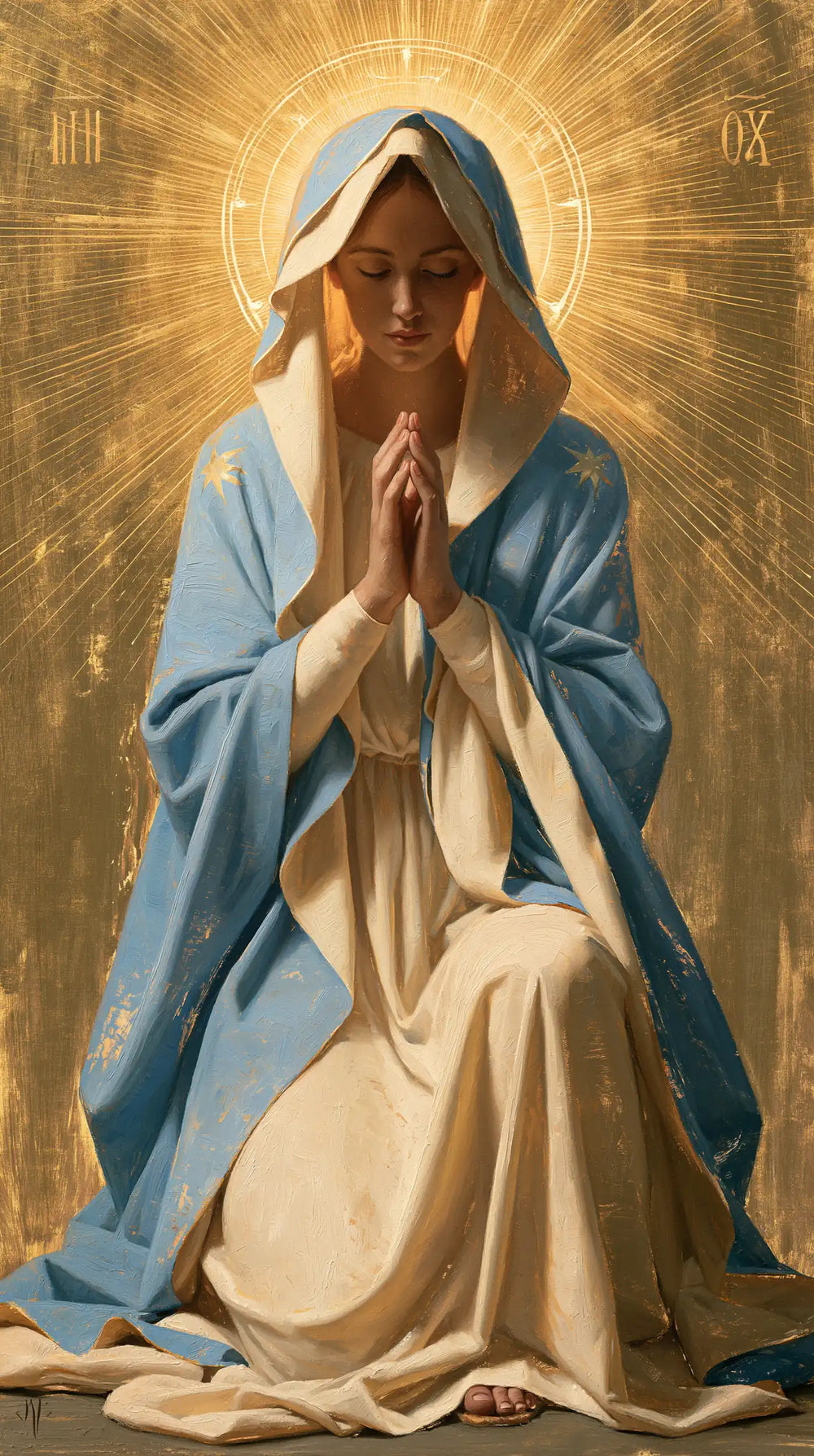the Virgin Mary in prayer in Contemporary Byzantine style, portrait Christian artwork no. 18