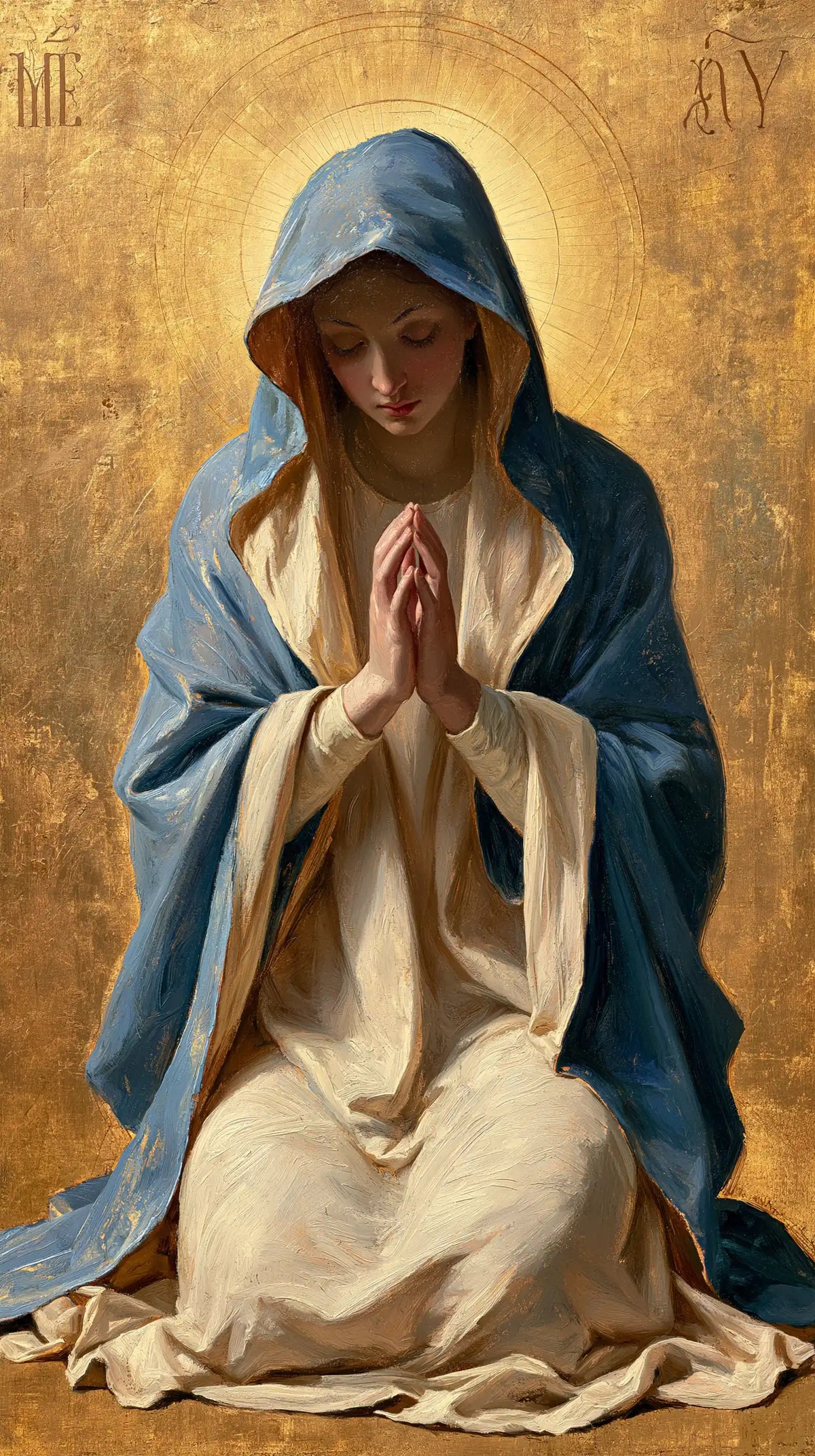 the Virgin Mary in prayer in Contemporary Byzantine style, portrait Christian artwork no. 26