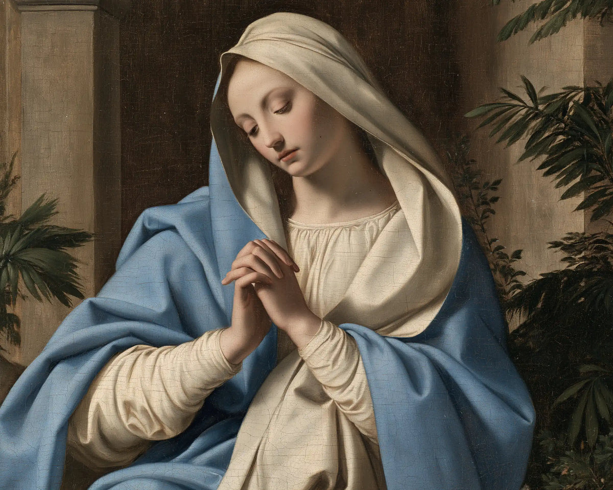 Virgin Mary in Prayer — The Peaceful Face between the Branches